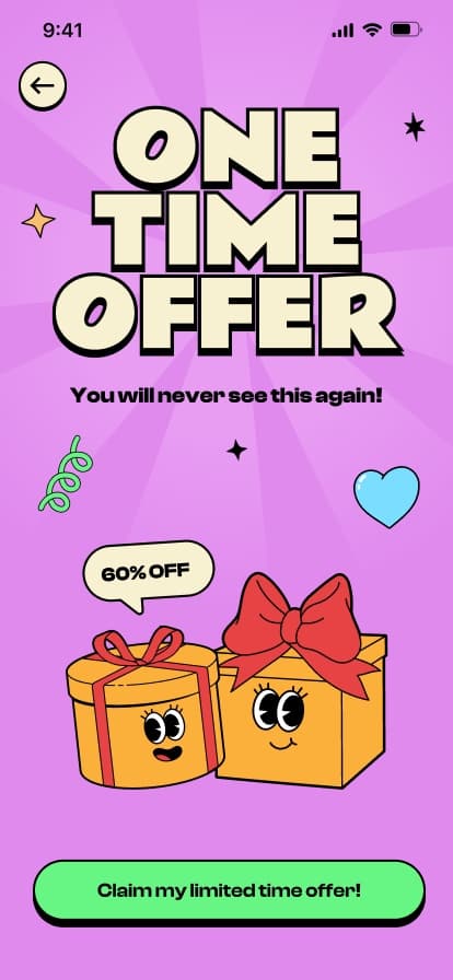 A one-time offer paywall at sixty percent off