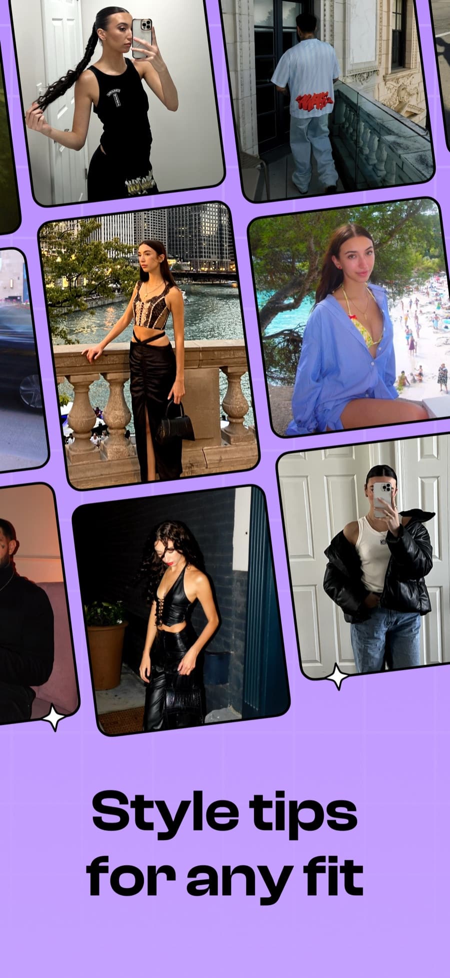 Style tips for any fit: a grid of outfits