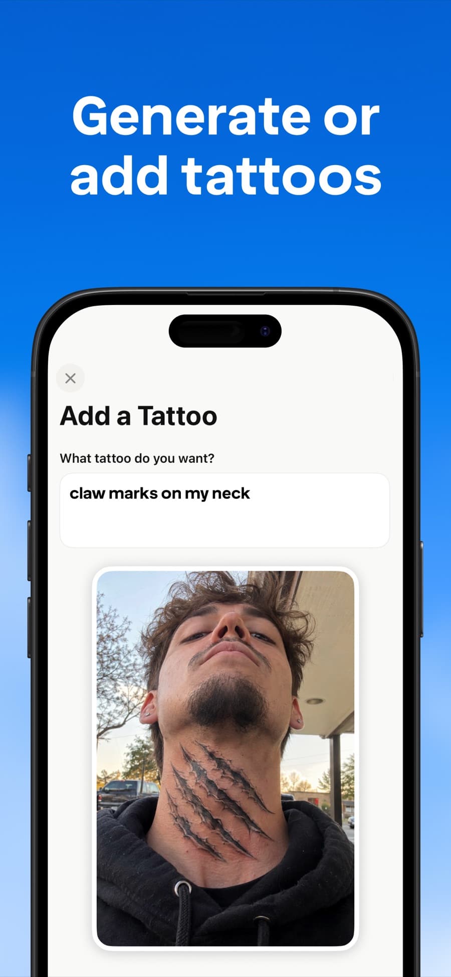 Generate or add tattoos: claw marks added to a neck from a prompt