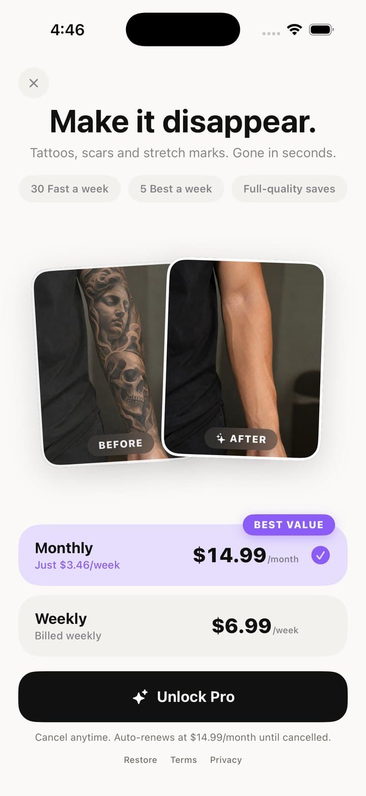 Subscription paywall showing weekly allowance tiers and pricing